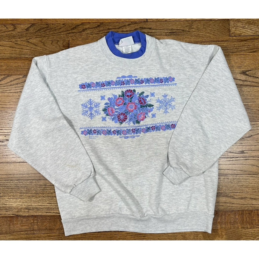 Vintage Morning Sun Grandma Floral Sweatshirt Medium Purple Women's USA Sz Large